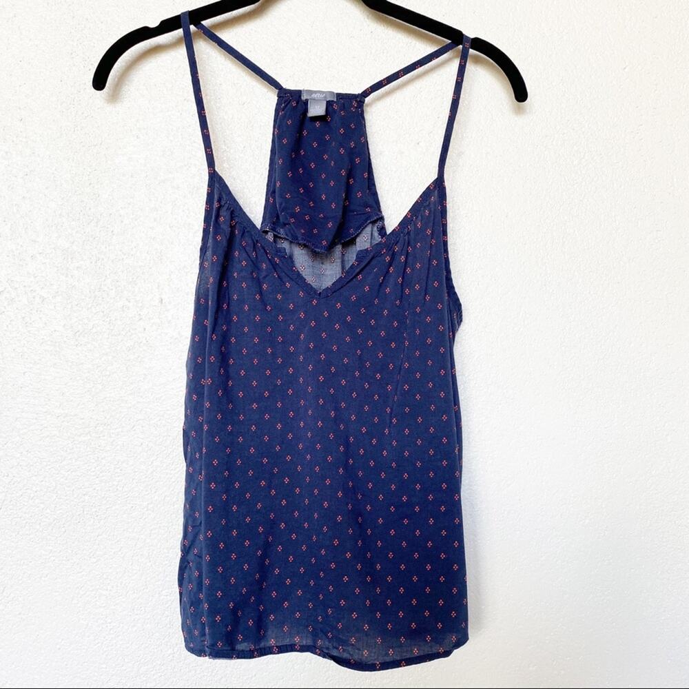 Aerie Navy Notch V-Neck Pattern Tank Size Small